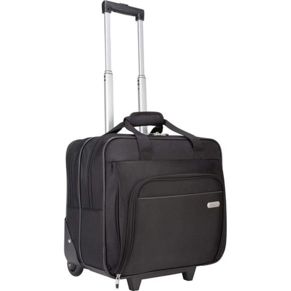 16 Inch Black Water Resistant Rolling Laptop Case with Telescopic Handle